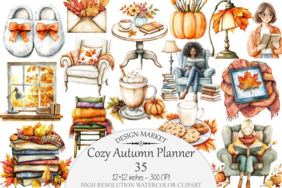 Download Watercolor Cozy Autumn Planner Clipart - Planner clipart Collection