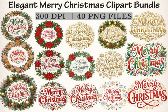 Download Elegant Merry Christmas Clipart Bundle - Elegant Collection