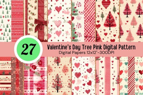 Download Valentine's Day Tree Pink Digital Patter - Premium Resources