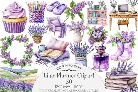 Download Watercolor Lilac Planner Clipart - Planner clipart Collection
