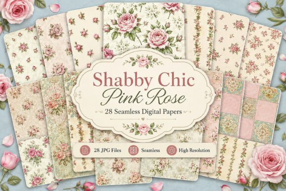 Download Shabby Chic Pink Rose Digital Pattern - Premium Resources