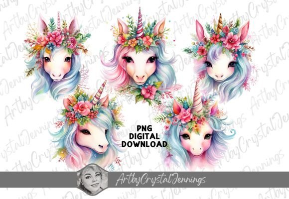 Download Magical Floral Christmas Unicorn PNG - Christmas unicorn Collection